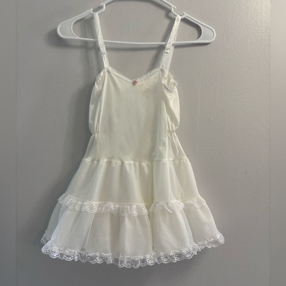 Vintage Allison Ann Girls White Nylon Full Slip Crinoline Petticoat Size 6X USA
